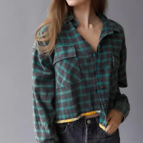 Urban Outfitters Women's Green and Navy Shirt - Picture 6 of 7